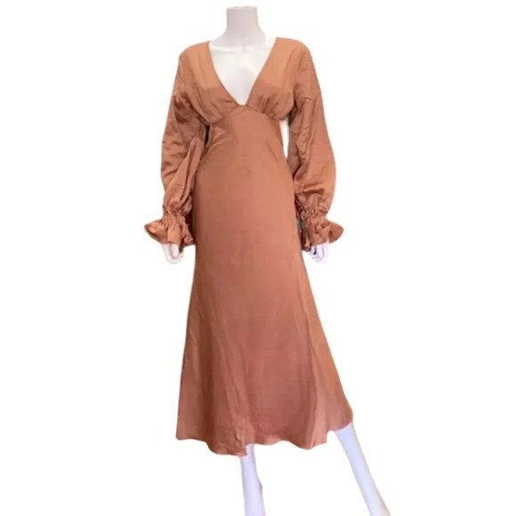 ASOS Cream Pink Backless Gown with Bishop Sleeves - Picture 3 of 10